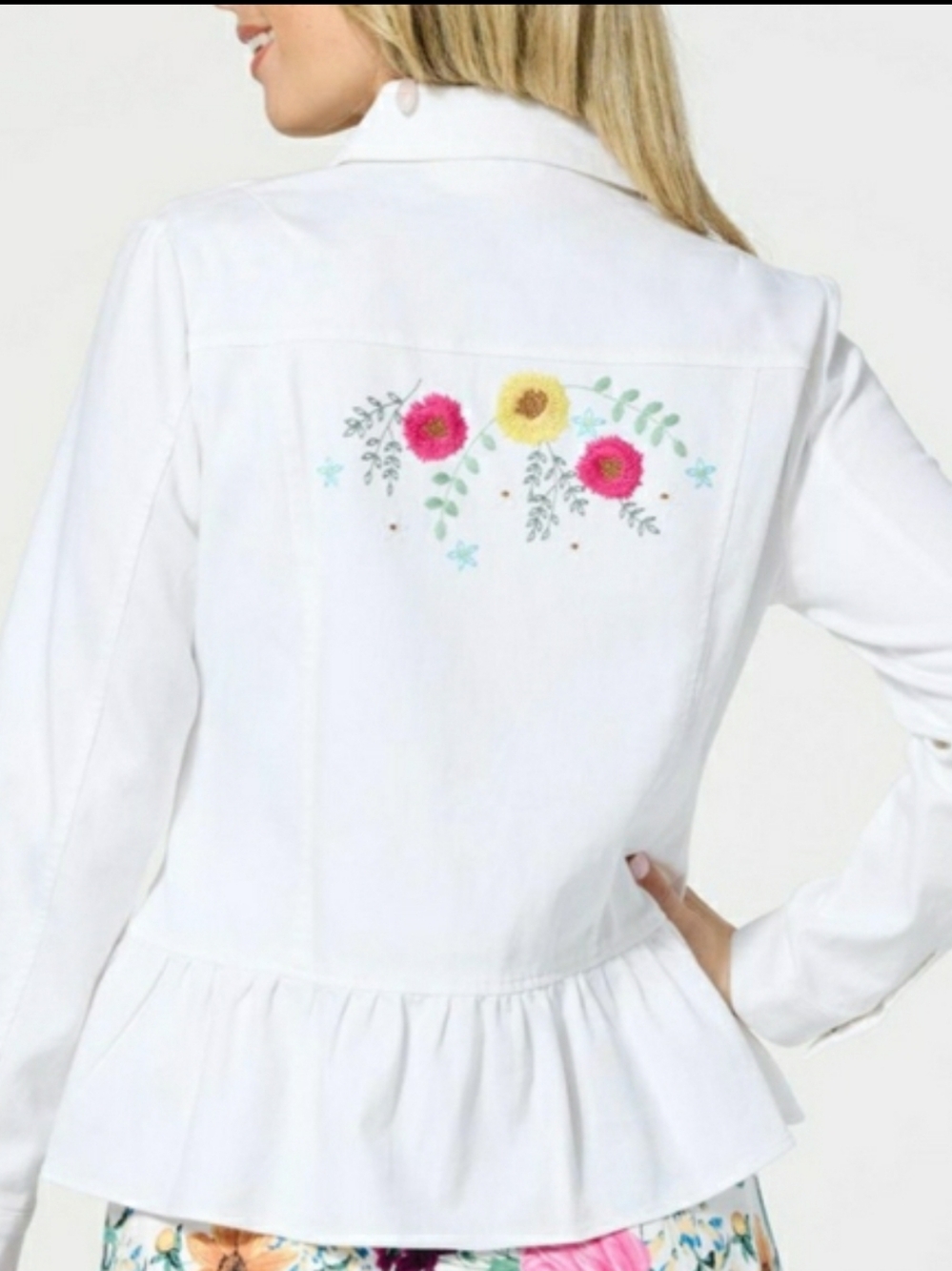 Nina Leonard Ivory Embroidered Denim Twill Jacket, Size Small, NWOT
